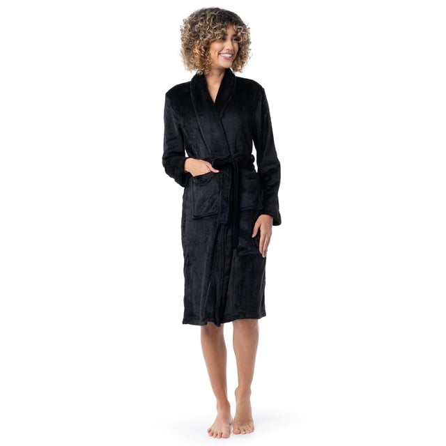 Bata polar Fruit of the Loom para mujer, color negro, talla M-L