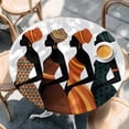 thumbnail image 2 of Black Women Round Tablecloth, Fitted Table Cover with Elastic for 55"-60" Round Tables, Abstract Art Nation Orange Geometric Tribal Table Cloth Outdoor Indoor Dinning Party Waterproof Tablecloths, 2 of 7