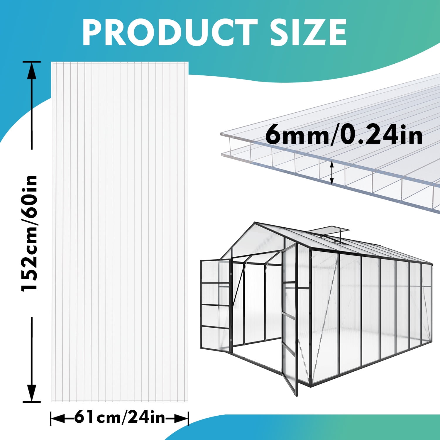 Greenhouse Panel, 5x2 FT 12 Pack UV Protected Polycarbonate Sheet for Garden Farm Greenhouse, Transparent