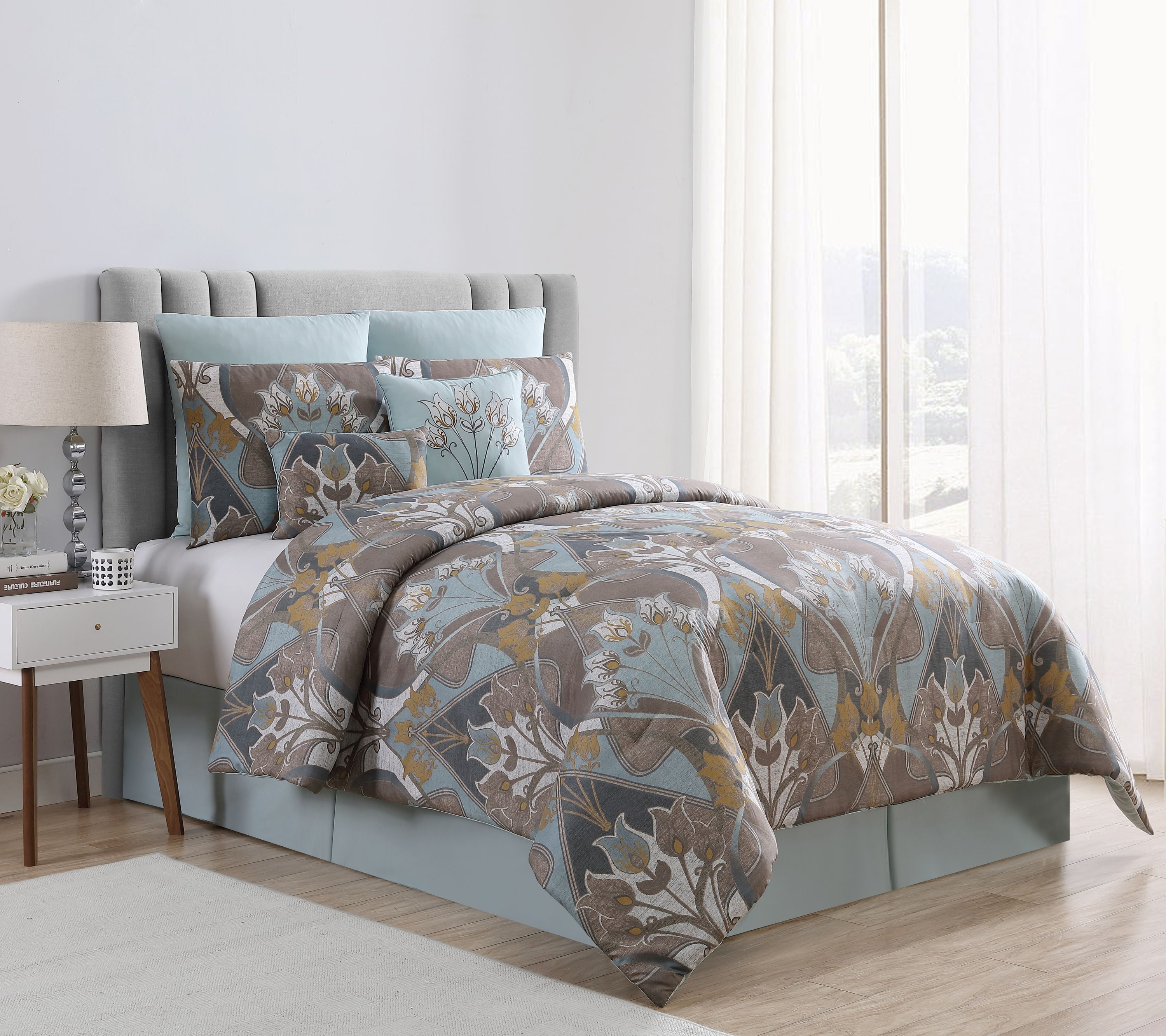 VCNY Home Novalee Floral Damask Comforter Set, Queen, Blue ...