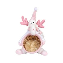 Christmas Candy Storage Basket, Pink Santa Claus Snowman Deer Candy Bowl, Xmas Rattan Woven Snack Container for Winter Table Desk Decor (Deer)