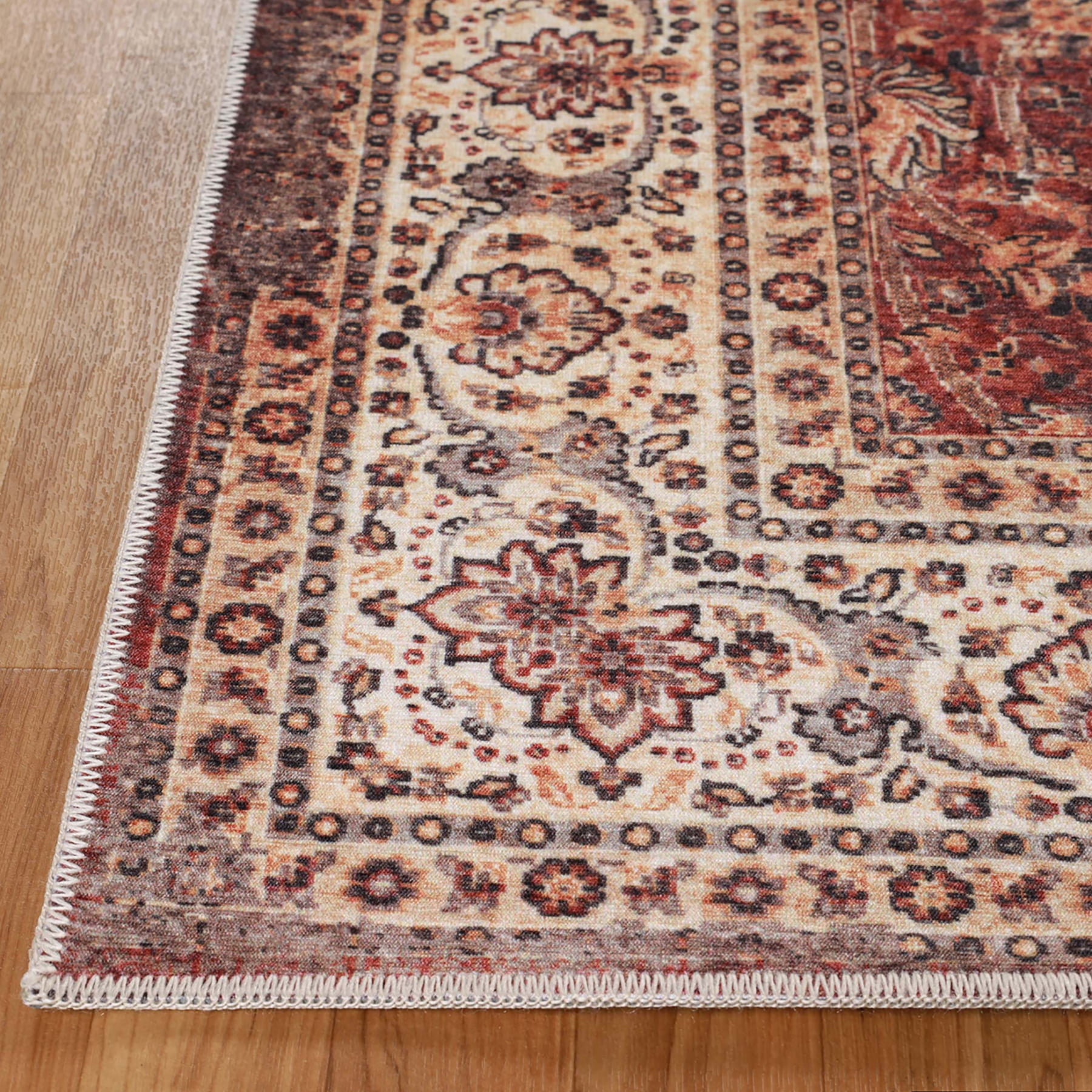Superior Toucan Vintage Non-Slip Washable Indoor Area Rug, 6' x 9', Beige