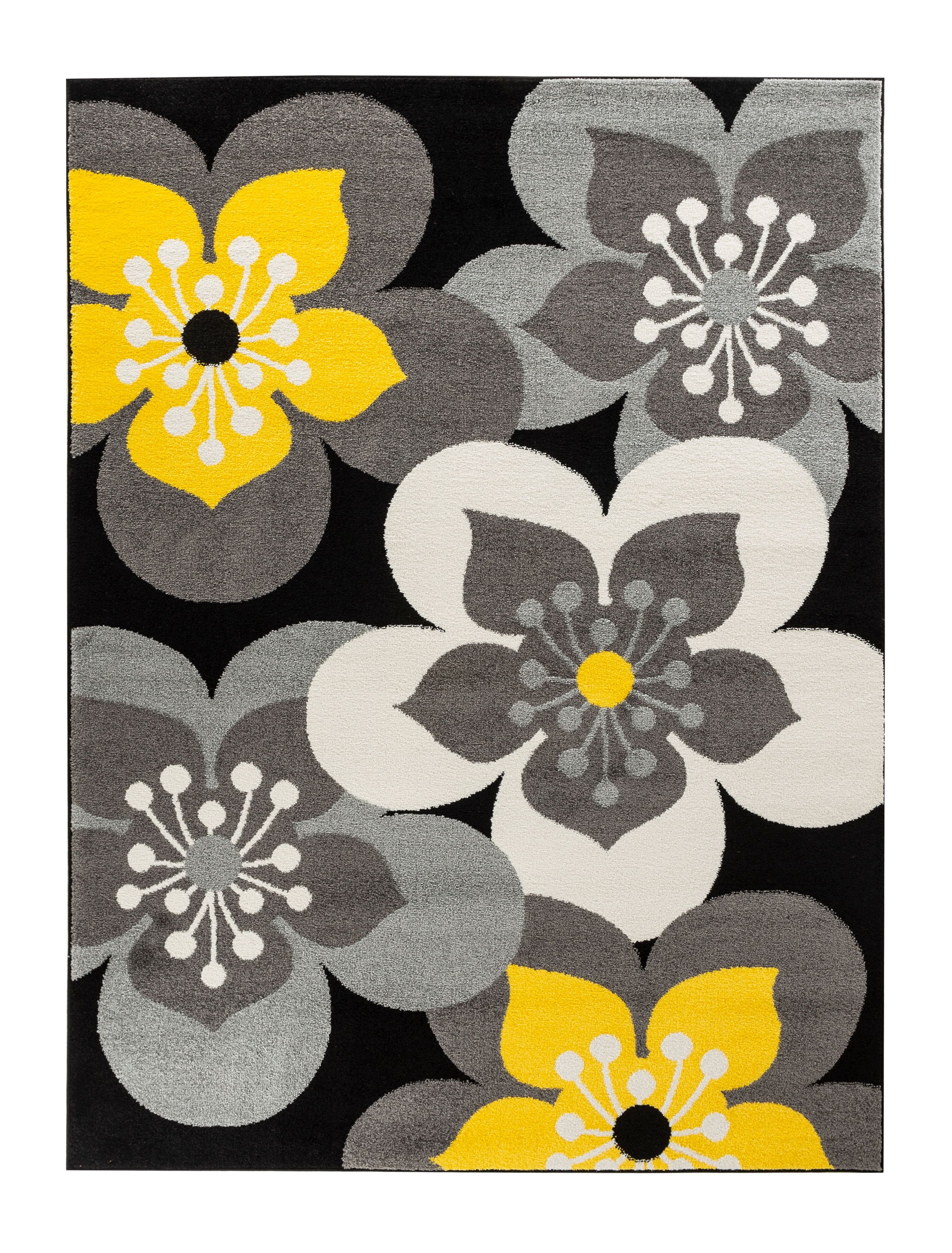 Oxford Collection Rugs Yellow, Black, Grey, White, Modern Floral