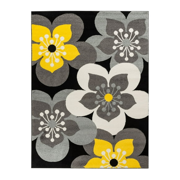 Black And Grey Floral Rug