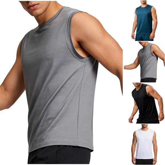 Men's Workout Tees - Cool Dry Muscle Tank Tops Sports Crewneck Sleeveless Workout Shirts, M-5XL