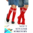 thumbnail image 2 of HUGH UGOLI Knee High Cotton Socks for Girls & Boys, Long Tube School Uniform Socks with Stripes, Soft & Comfortable, Red, 5-6 Years Old, 4 Pairs, 2 of 5