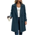 thumbnail image 2 of Womens Trench Coat Thicken Wool Blend Notched Lapel Fall Winter Long Sleeve Casual Single Breasted Pea Coat Navy XL, 2 of 6
