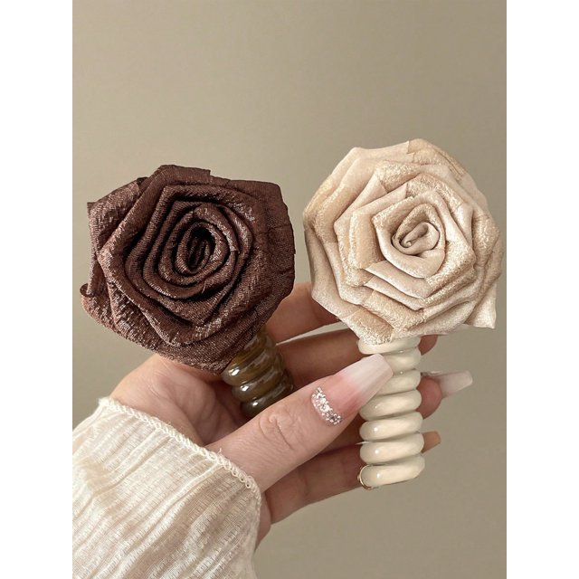 2pcs/Set Dry Rose Flower Telephone Wire Hair Ties, Fashionable And Elegant Hair Accessories For Women And Girls, Perfect For High Ponytails And Fixing Hair, Suitable For Daily Wear