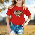 thumbnail image 2 of Trendfront Little Girls Sporty Tops Leopard Cheetah Heart Rugby Football Vintage Print Casual Crewneck Short Sleeve T-Shirt Everyday Active Fitness Gear Tee, 2 of 4