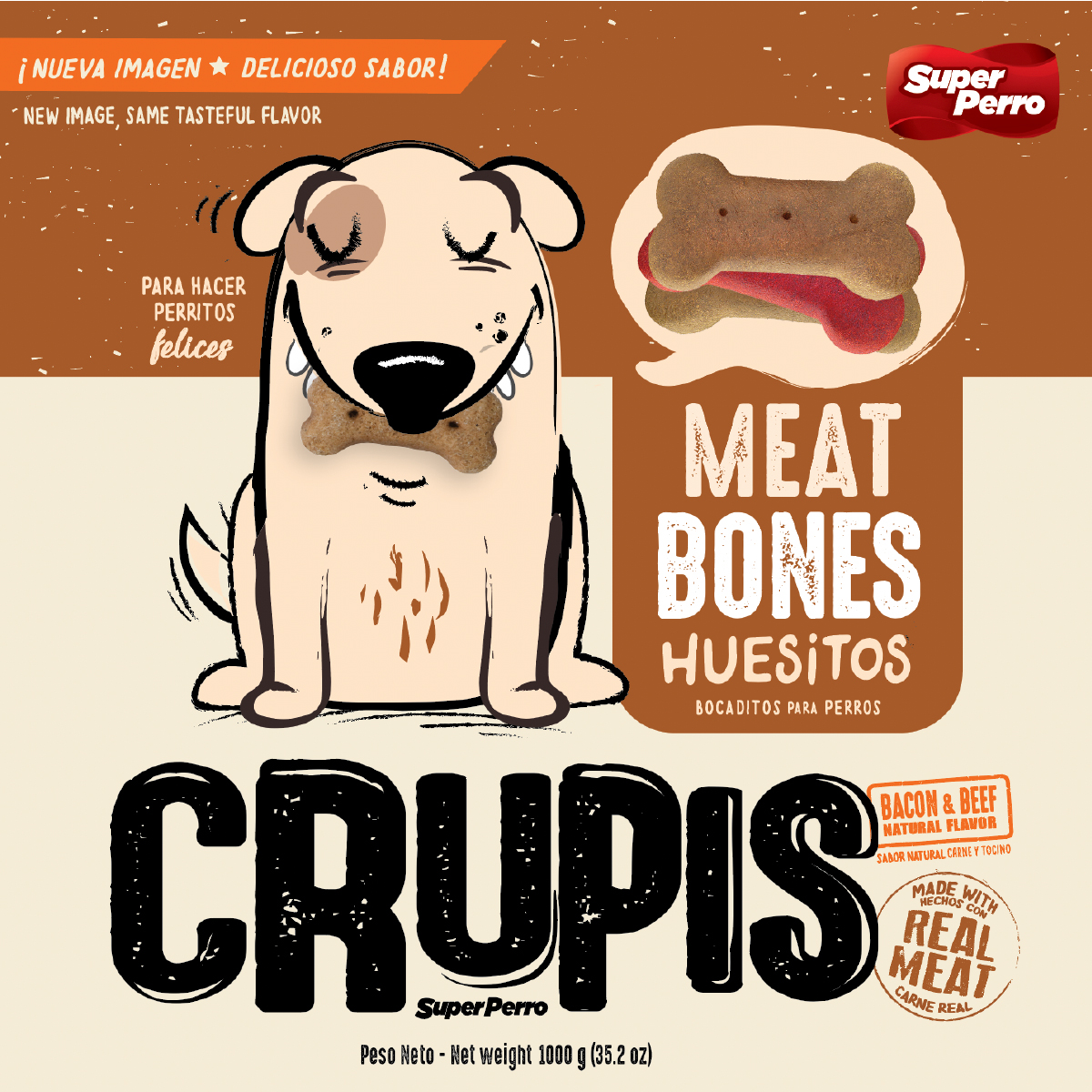 Crupis Huesitos Meat Bones Dog Hard Dry Treats 2.2lbs Bag