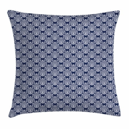 Bayberry Blue Japan Navy Blue Throw Pillow Cushion Cover, Abstract Floral Damask with Antique Victorian Design Renaissance Flourish, Decorative Square Accent Pillow Case, 18 X 18 Inches, Dark Blue Bayberry, by Ambesonne ()
