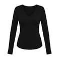 thumbnail image 5 of DISKEBUISS Women's V Neck Long Sleeve Fitted T-Shirt Stretchy Slim Basic Top with Thumb Holes for Daily Layering, 5 of 8