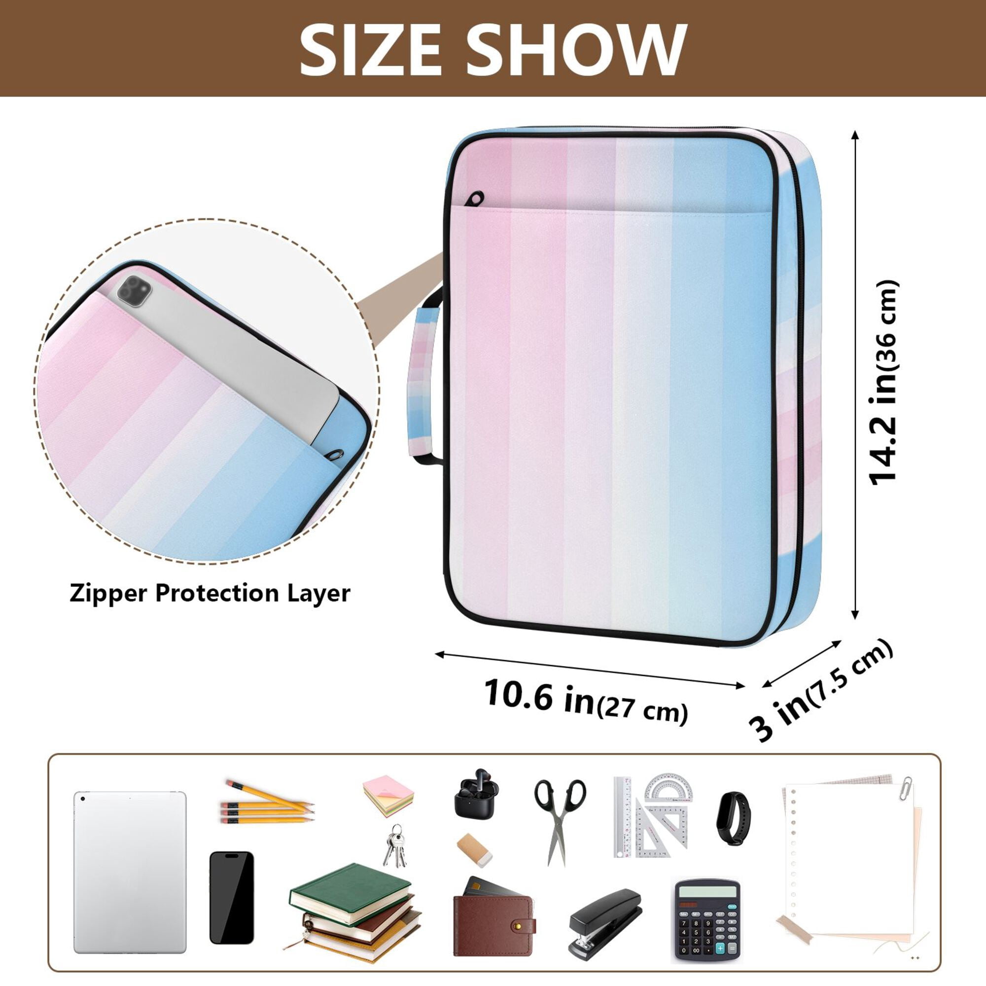 FORMRS Accordion File Folder A4 Size 7-Pocket Expanding Document Organizer Bag with 3 Ring Binder, Light Blue Stripes