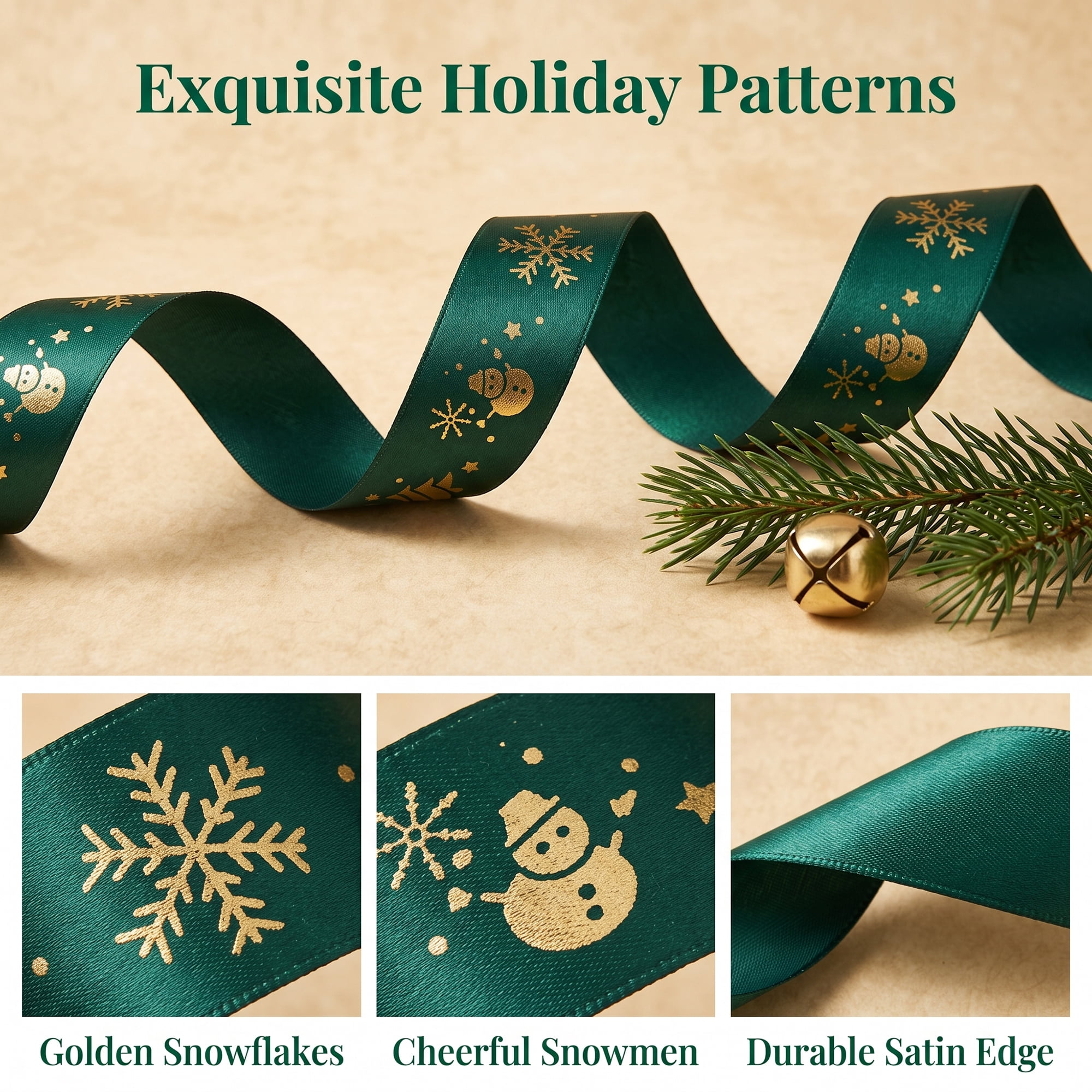 Unique Bargains Fabric Ribbon for Gift Wrapping Green Snowflake Pattern 5.5 Yard