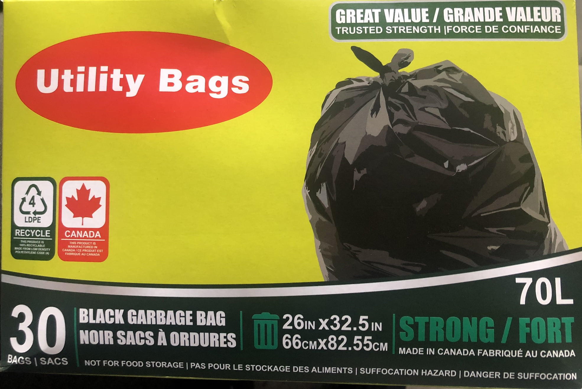 BestHome outdoor Garbage Bag 70L (30Pack) 26" x 32" Walmart Canada