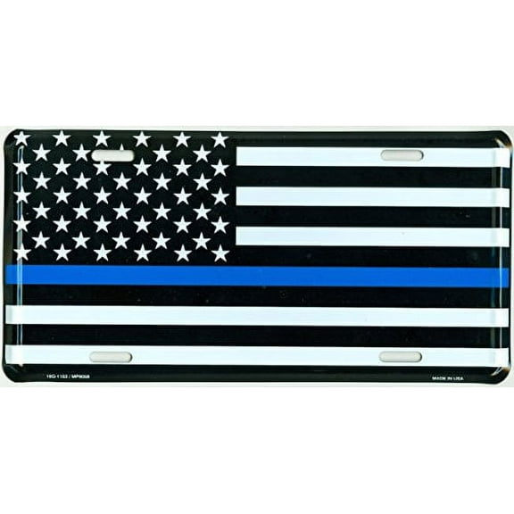 Hangtime Thin Blue Line on US Flag 6x12 License Plate