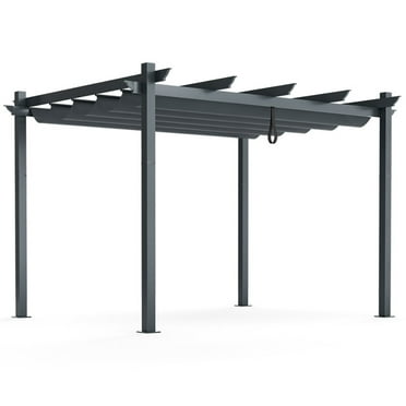 Topcobe 10 x 12 Feet Outdoor Aluminum Retractable Pergola Canopy Shelter Grape Trellis, Awnings for Patio Waterproof, Gray