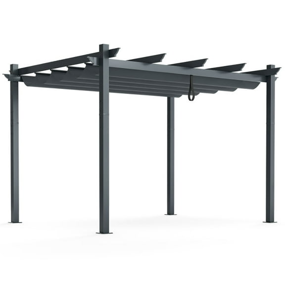 Topcobe 10 x 12 Feet Outdoor Aluminum Retractable Pergola Canopy Shelter Grape Trellis, Awnings for Patio Waterproof, Gray