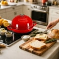 thumbnail image 4 of TLGREEN 6qt Enameled Cast Iron Dutch Oven for  Bread Baking, Non-Stick Dome-Shaped Bread Oven Pot with Lid, Silicone Handles and Scraper, Easy Cleaning, Red, 4 of 11