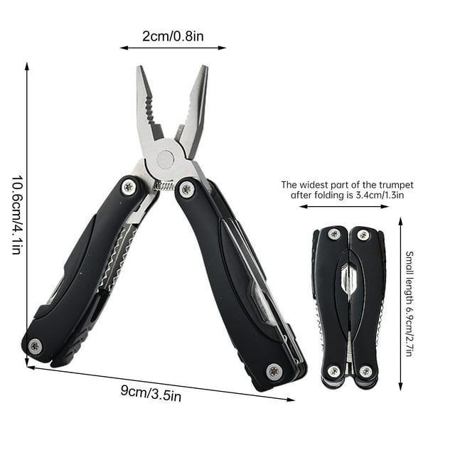 Pinces Mini Pliables Multifonctions Noires Outil d'Extérieur avec Couteau Tournevis et Ouvre-Bouteille Pince Combinée Portable pour Camping Randonnée et Usage d'Urgence 3.5X4.1In