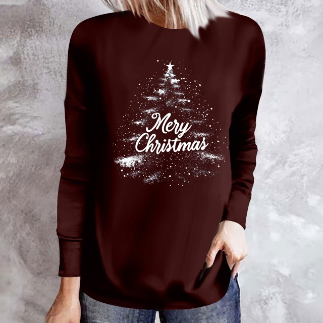 RKSTN Blouses pour Femmes Mode Décontractée Imprimé de Noël Col Rond Manches Longues Amples Blouses pour Femmes Habillées Décontractées