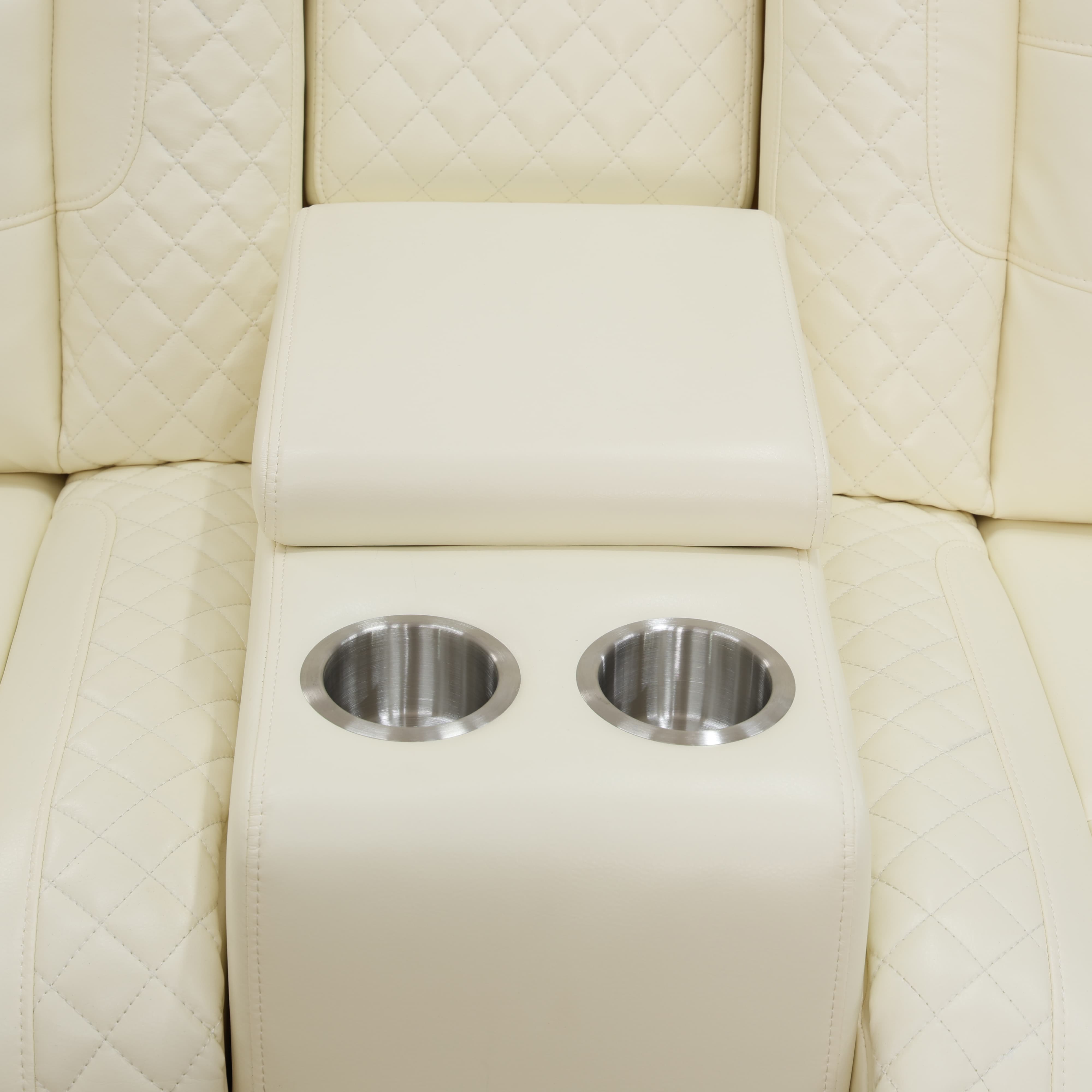 MAYEERTY Power Reclining Loveseat Sofa, Electric 2-Seat Leather Recliner with USB Charging, Storage & Cup Holders for Living Room, White