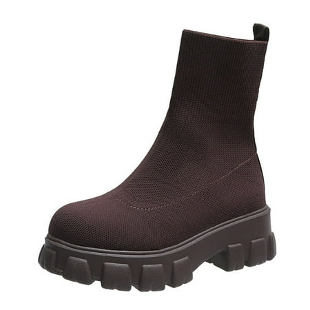 OJSFQUFP Women Ankle Boots Autumn and Winter New Women s Sports Short Boots Large Size Sock Boots Comfortable Fall Shoes Boots with Heels for Women Coffee 35