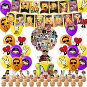 100 Pcs Bad Bunny Party SuppliesIncludes Birthday Banner, Cake Topper, Cupcake Toppers, Balloons and Sticker, for Boys and Girls Party Decorations