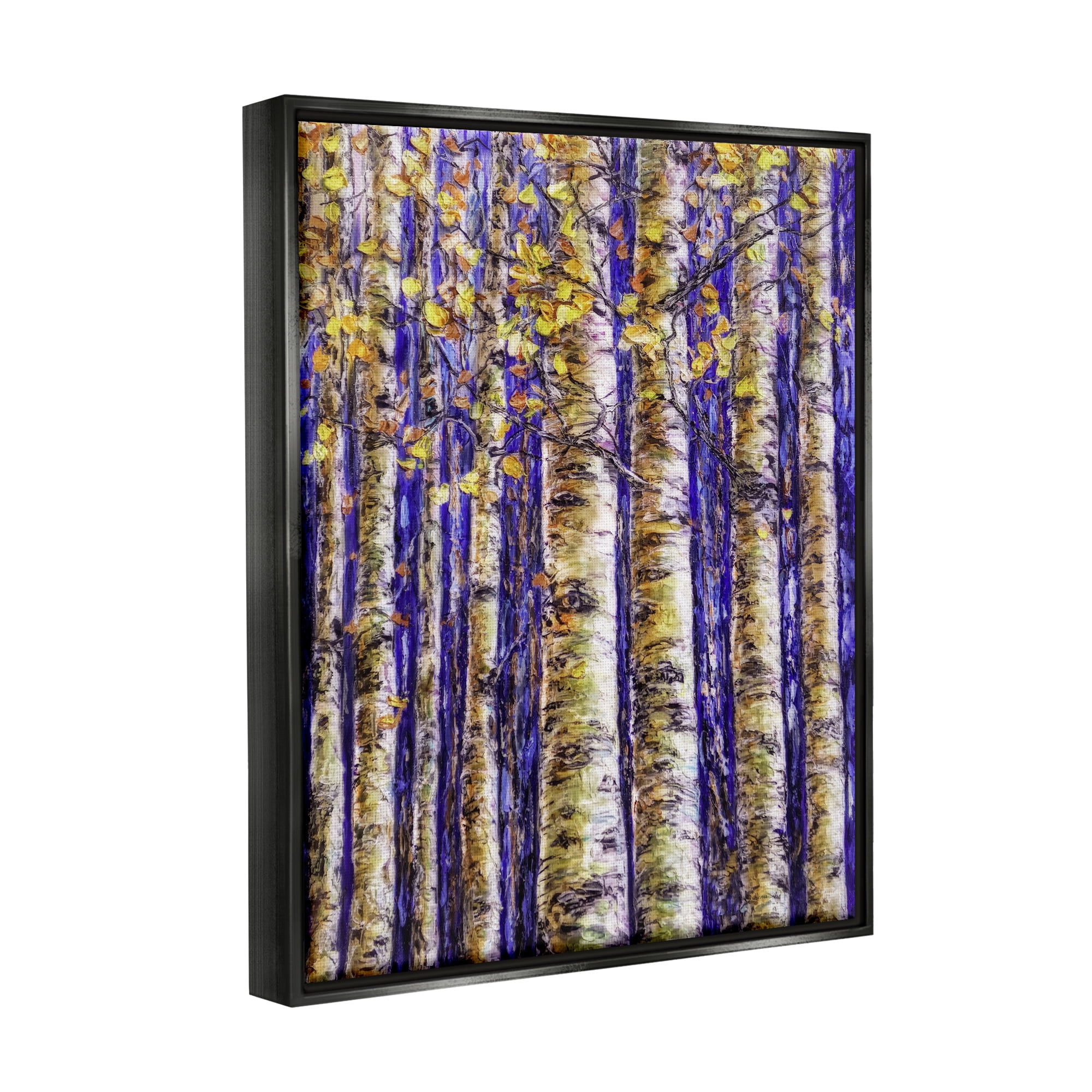 Stupell Industries Birch Trees on Blue Nature Painting Black Floater Framed Art Print Wall Art, 25 x 31