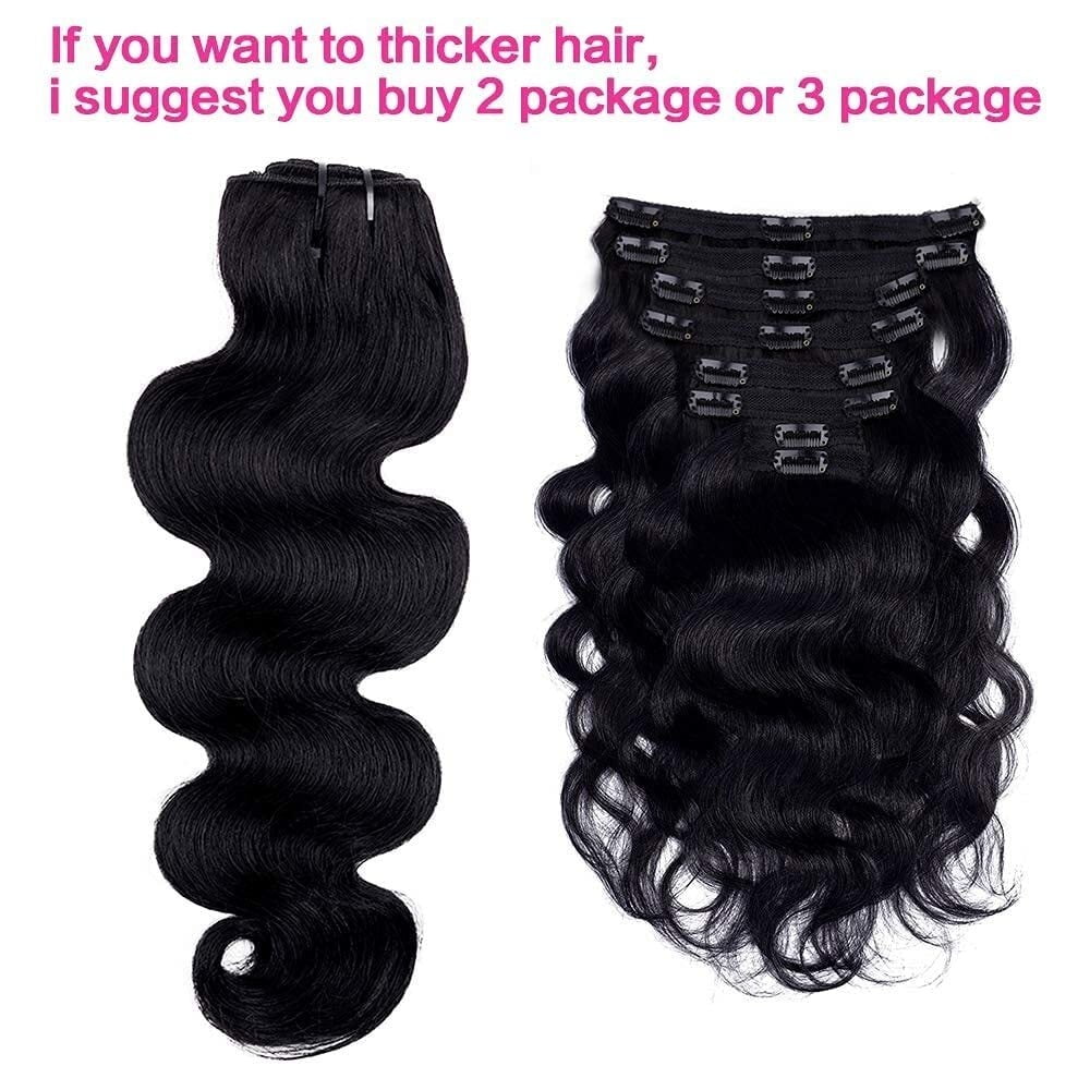 Body Wave Clip In Hair Extensions Extensions Natural Black Color Full Head Brazilian Remy Hair Clip in Hair Extensions 8Pcs with 18 Clips 120 Gram