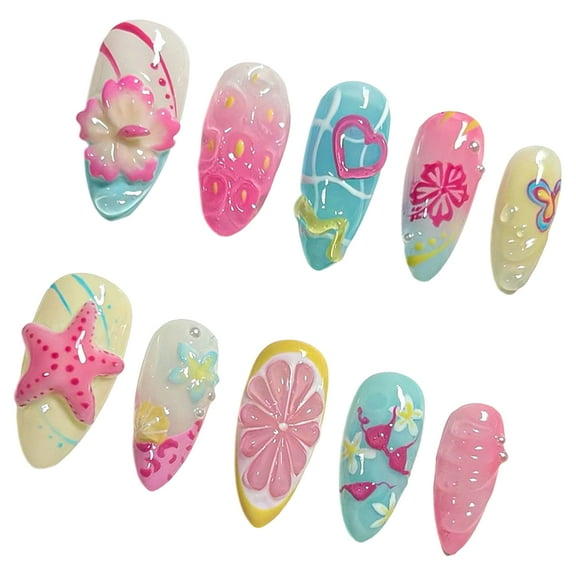 Glossy Almond Press on Acrylic Fake Nails French Tips 30Pcs for Nails Art Designs & Decorations