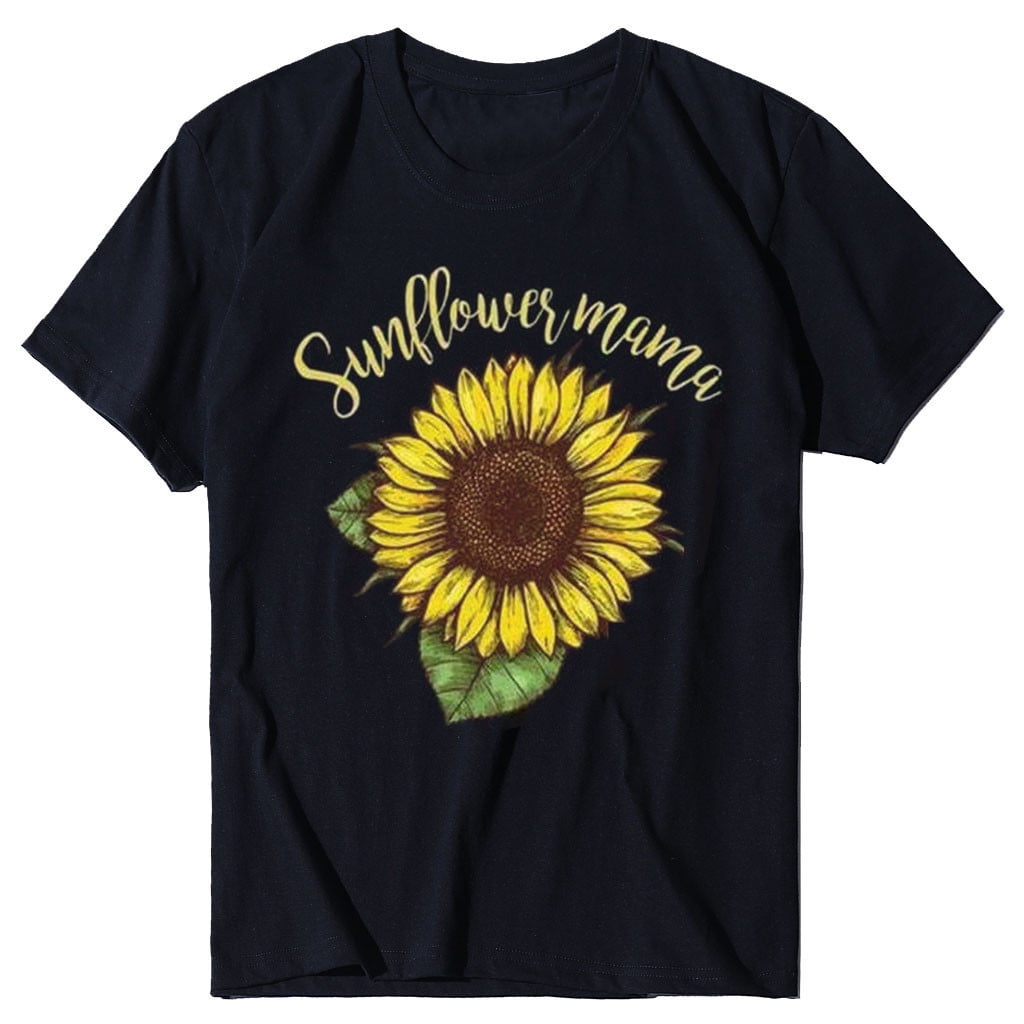 Nomeni - Women's Sunflower Mama Print T-Shirt Short Sleeve Casual Tee Tops - Walmart.com