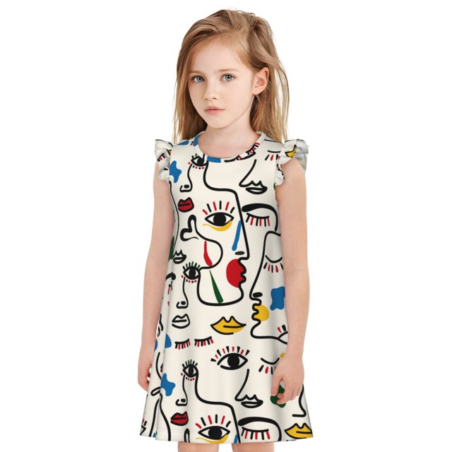 Balery Aabstract Eyes Camisón de princesa para niñas, pijama de algodón con mangas abullonadas, suave y bonito.-X-Large