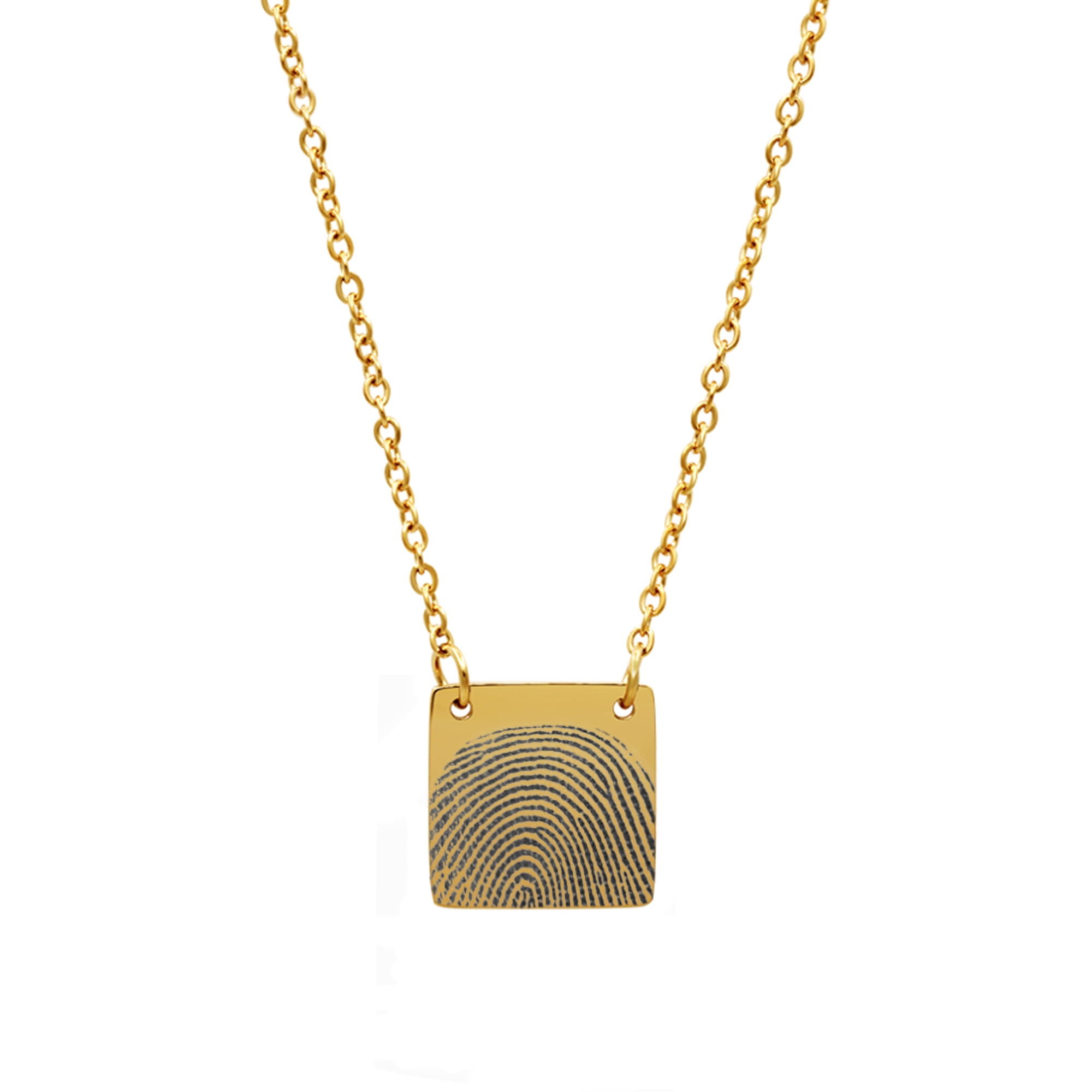 Personalized Custom Fingerprint Square Keepsake Necklace Stainless Steel Engraved Actual Fingerprint Thumb Print Pendant Jewelry with Gift Box [Gold]