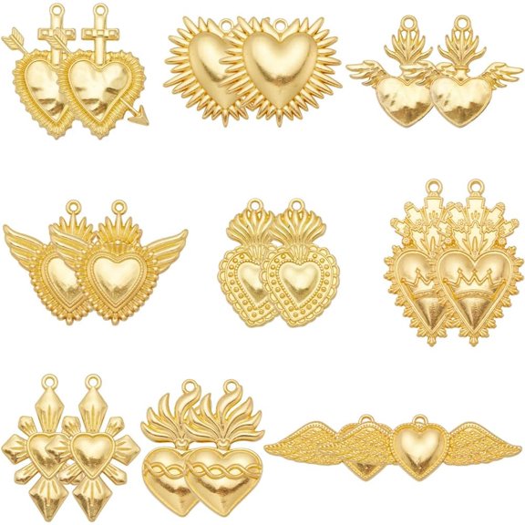18Pcs Sacred Heart Charms Gothic Charms Bulk Gold Mexican Love Shape Halloween Holiday Charm for Jewelry Making Charms Women Adult DIY