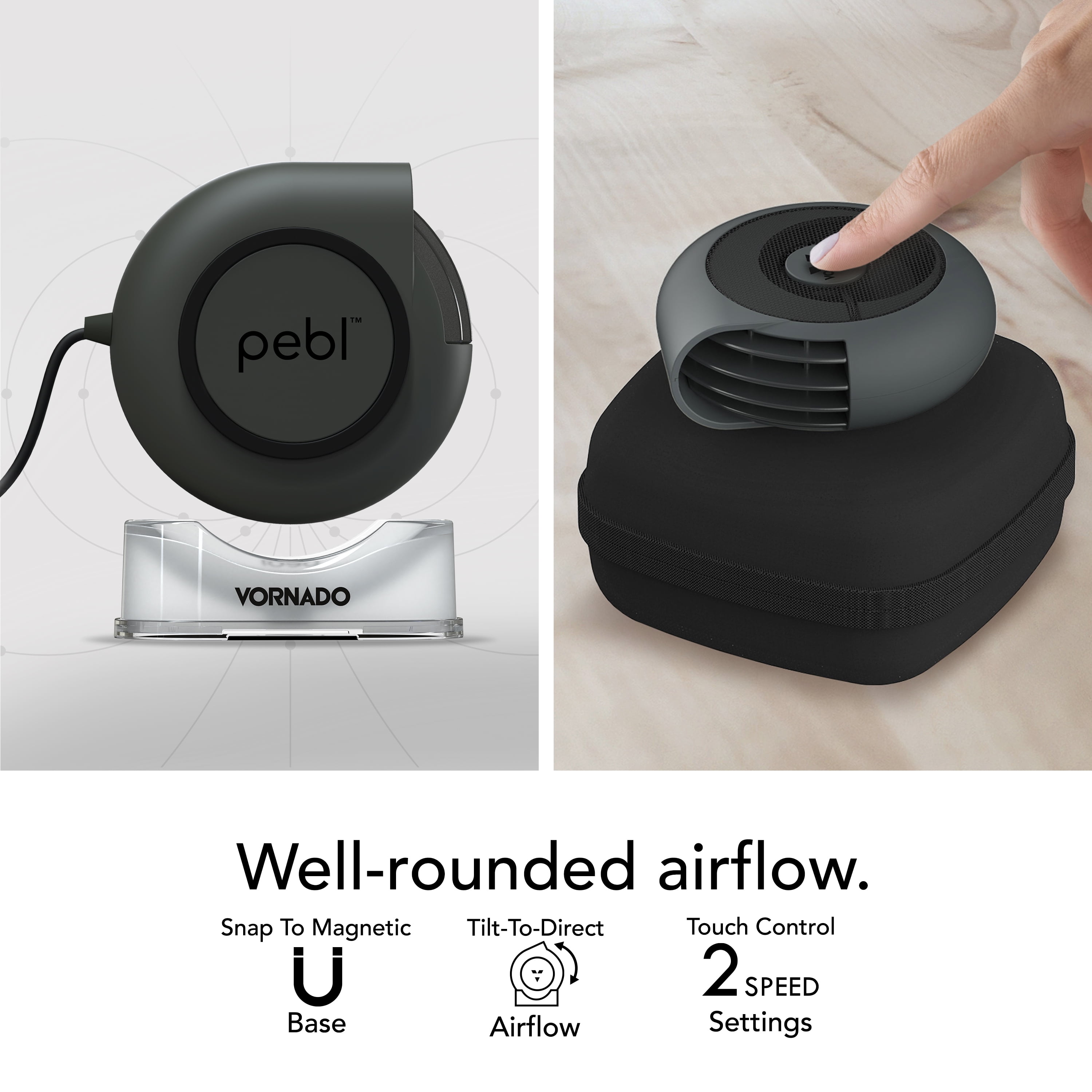Vornado PEBL PAK Portable Desk and Travel Fan with Carry Case, USB Powered, 2 Speeds