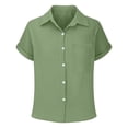 thumbnail image 5 of WOYY Girls Short Sleeve Button Down Shirt Casual Solid Loose Fit Pocket Shirt, Sizes 3-16, 5 of 5