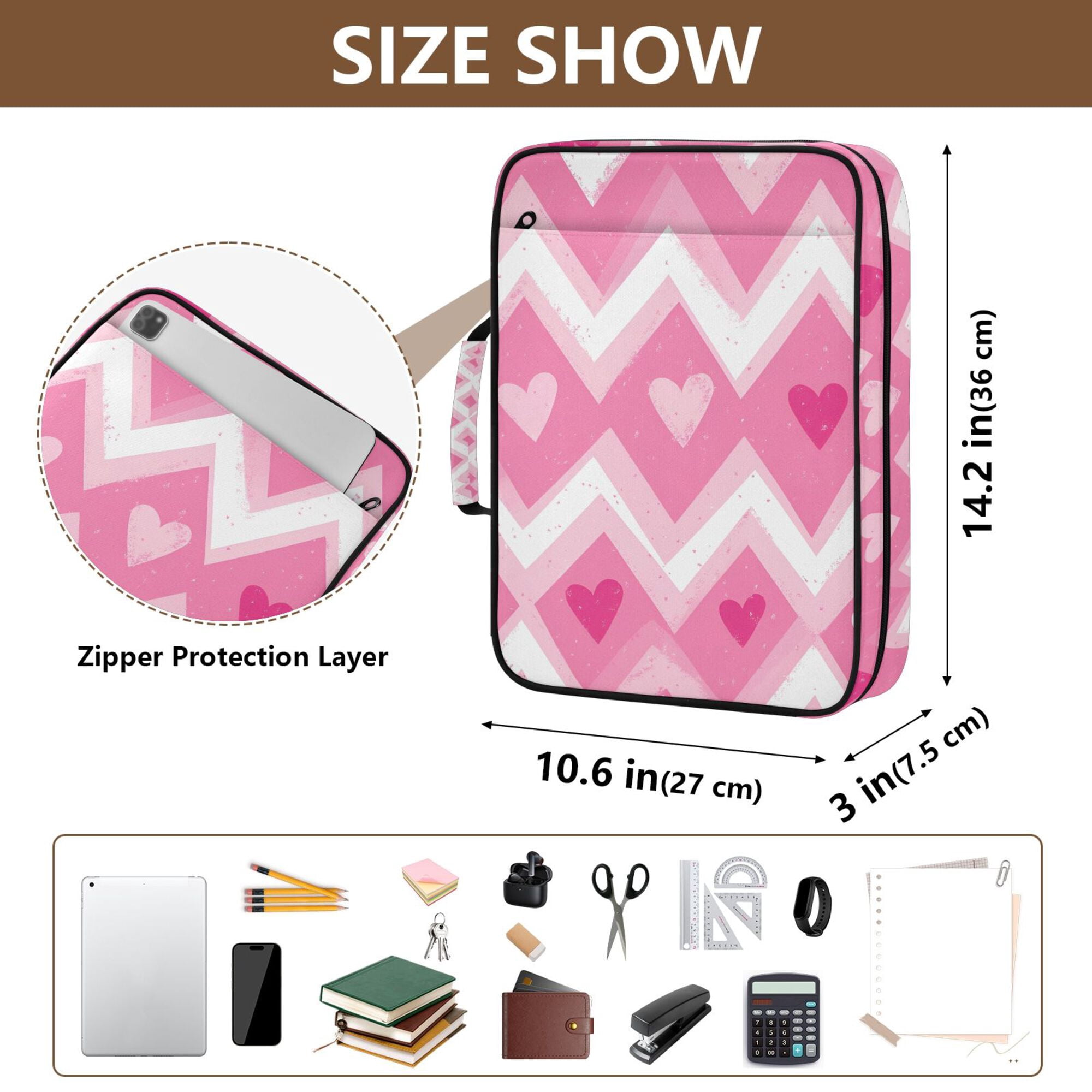 FORMRS Accordion File Folder A4 Size 7-Pocket Expanding Document Organizer Bag with 3 Ring Binder, Heart Geometric