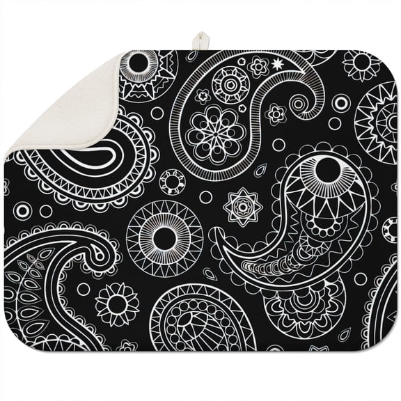 Large boho floral dish drying mat 18x24 Inch made from microfiber, highly absorbent, foldable, and easy to store