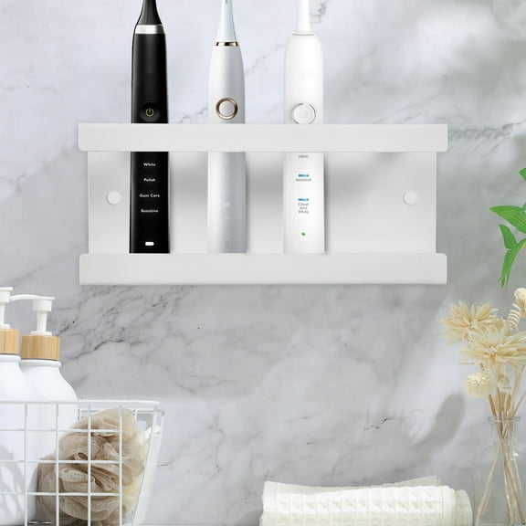 OFFIGAM Space Saving Electric Toothbrush Holder Wall Mounted for Bathroom with Sleek White Finish