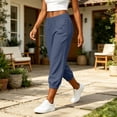 thumbnail image 6 of Womens Beach Pants Lightweight Capris Cotton Linen Bottoms,Gray Size S, 6 of 8