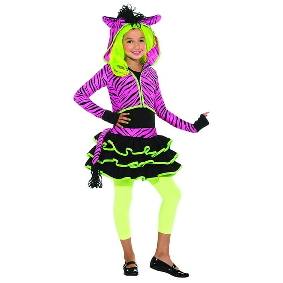 Boo Girls Colorful Neon Zebra Animal Print Dress Halloween Costume Large (12-14)