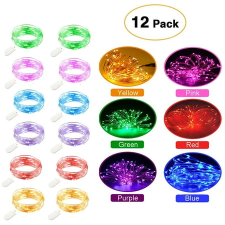 Life Glow 12pcs LED Starry String Lights with 20 Mini LEDs on 6.6FT/2M Copper Wire, Fairy Lights Powered by 2xCR2032(Incl) Batteries for Wedding Holiday Halloween Christmas Decorations (6 Colors)