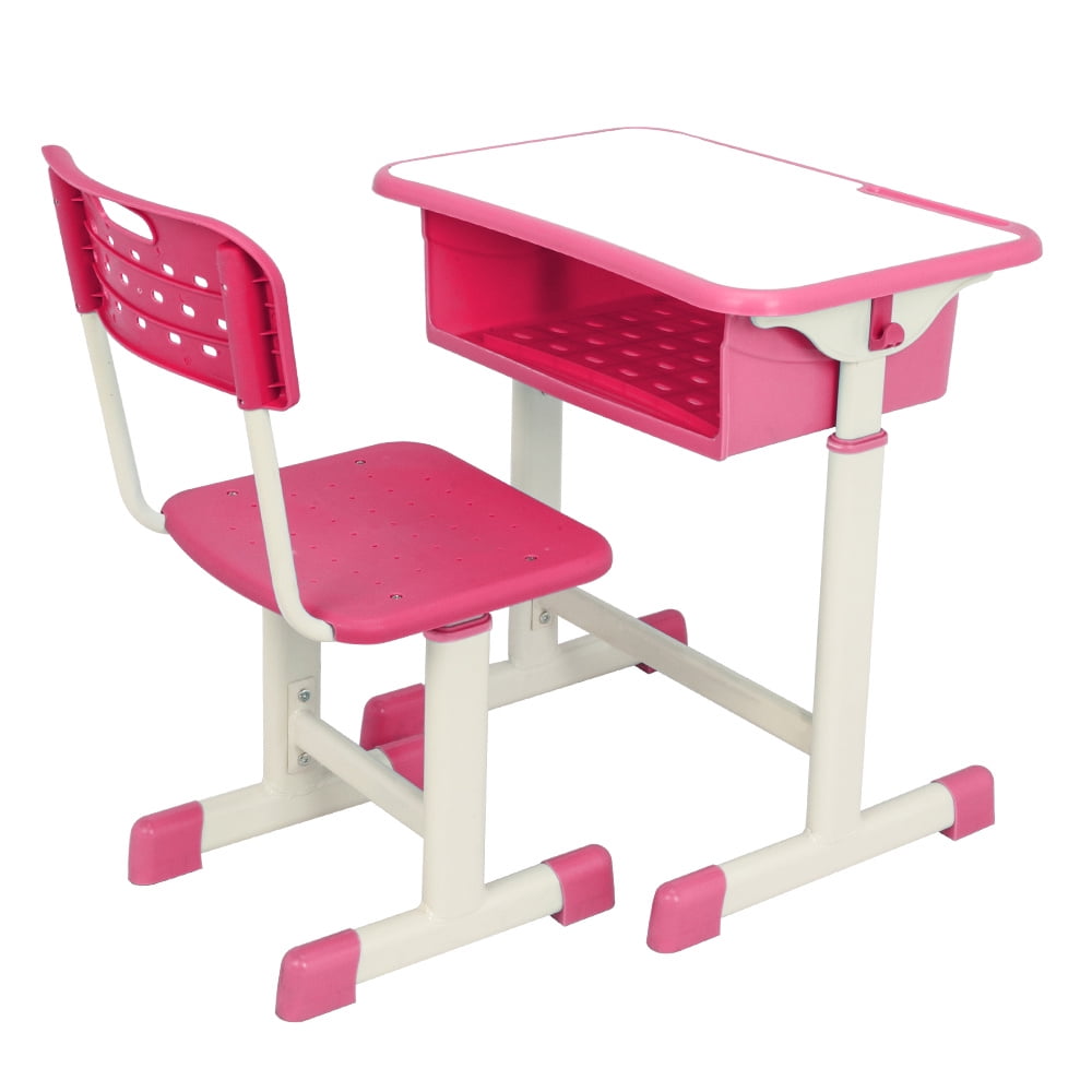 Kepooman Student Children Desk, Height Adjustable Kid's School Desk Set Set with Chair, Pink Kepooman Student Children Desk, Height Adjustable Kid's School Desk Set Set with Chair, Pink