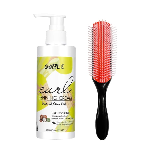 Crema para definir rizos - Perfección de rizos para cabello ondulado Crema suavizante antiencrespamiento para definir todos los tipos y texturas de rizos naturales con cepillo de 9 filas