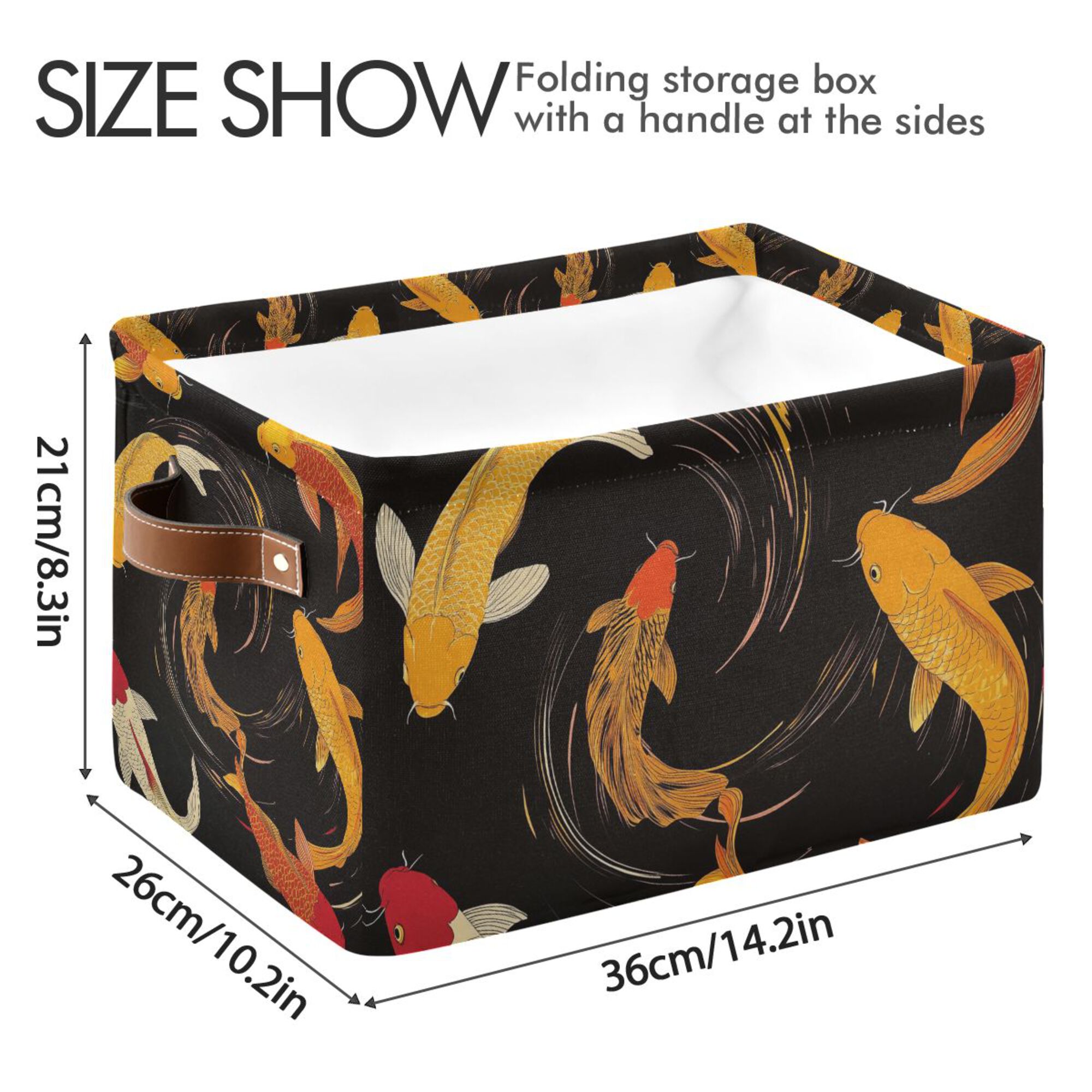 Yayeee 2 Pack Canvas Storage Basket with Handles for Shelves Fabric Bins Closet Organizer, Black Fish Pattern