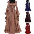 thumbnail image 1 of Farfi Mujeres celtas encaje hacia arriba manga larga de longitud de piso vestido medieval traje de halloween negro Farfi Vestido, 1 of 2