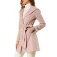 thumbnail image 4 of MODA NOVA Juniors Winter Faux Suede Lapel Hooded Wrap Belted Long Trench Coat, 4 of 6