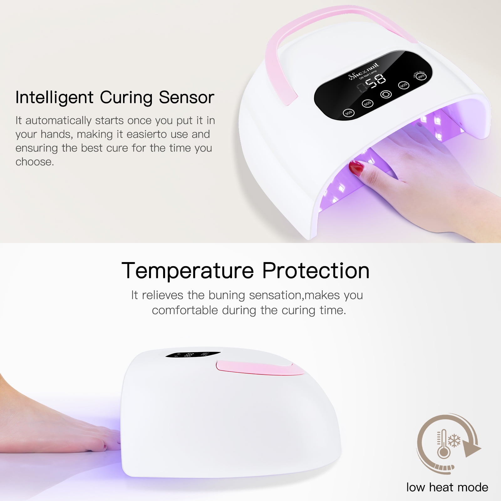 Shexnail Pure UV Nail Lamp (White) - Portable UV Light for Gel Nails with Multiple Timer Settings - LED Curing Light Nail Polish Dryer for Professional Nail Art, Salon & Home DIY