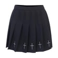 thumbnail image 2 of Minifalda de cinturo para mujer, minifalda plisada con estampado cruzado para mujer, informal Lolita Harajuku XXL Salvador Mini faldas negras de cintura alta, 2 of 10